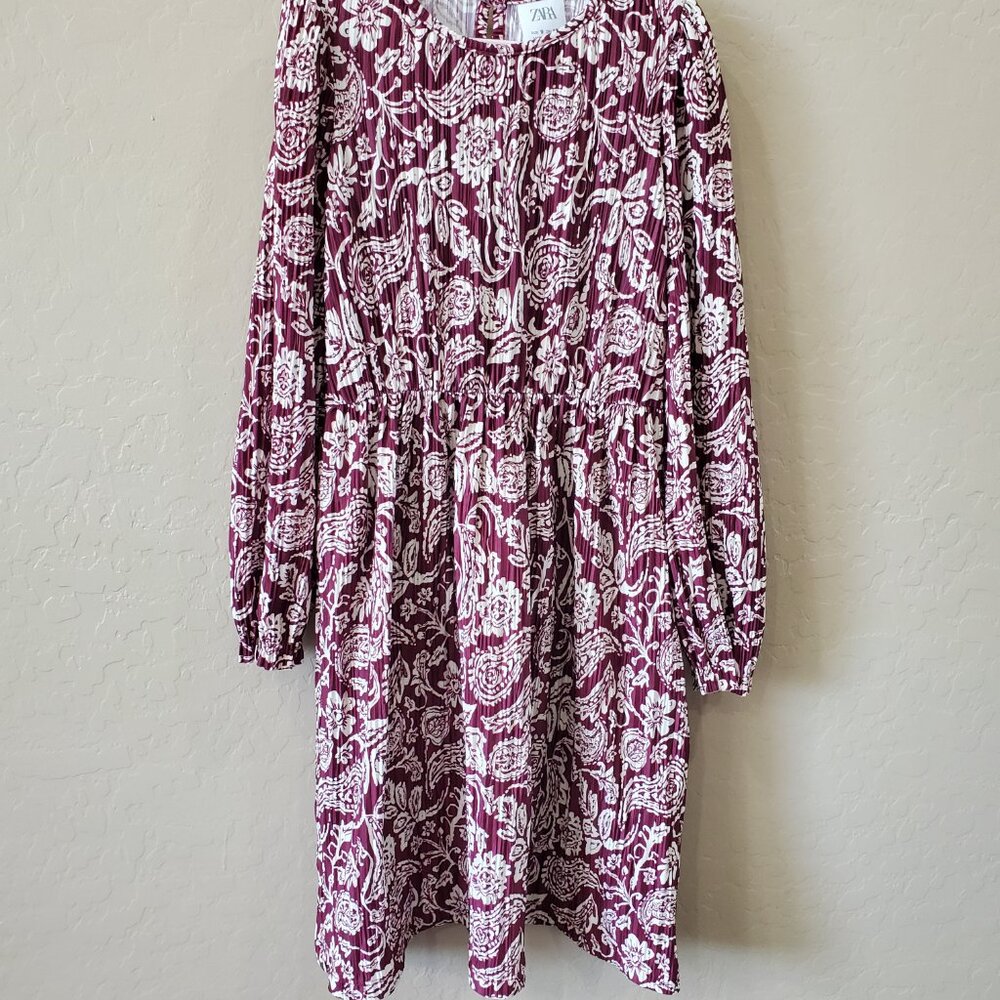 Zara Gils Dress Size 9 Floral Burgundy White